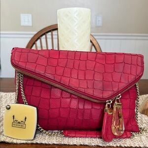 Henri Bendel Red Croc-Embossed Clutch